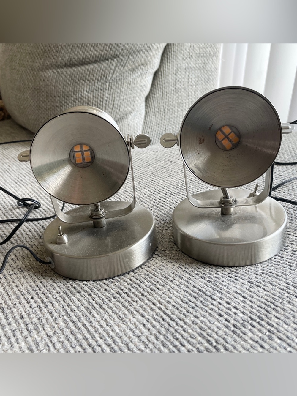 LED Spotlight Desk Lamp Nickel Accent Lamp Pair Silver Industrial